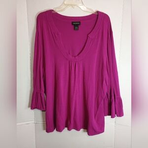 Lane Bryant Squared Purple and Pink Bell Sleeve Blouse Size 26/28